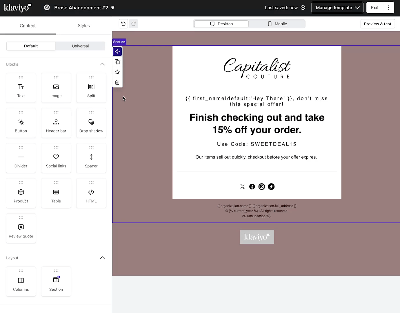 Pasting Klaviyo Live Embed Code - HTML block